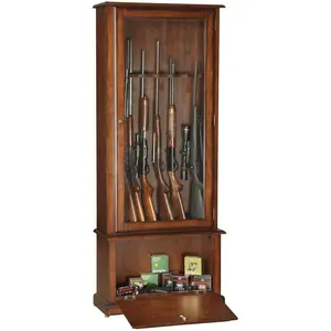 HomeStock Gun Cabinet Vintage Vogue Floor Mount Gun Cabinet with Locking Tempered Glass Door and Ammo Storage Locking Drop Down Door Safe Gun Cabinet