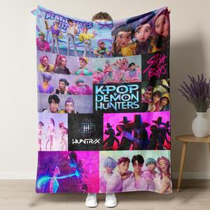 K-Pop Demon Hunter Poster Blanket Netflix Fan Gift, 2025 Anime Flannel Double-Sided Blanket for Boys and Girls Fans Children's Gift