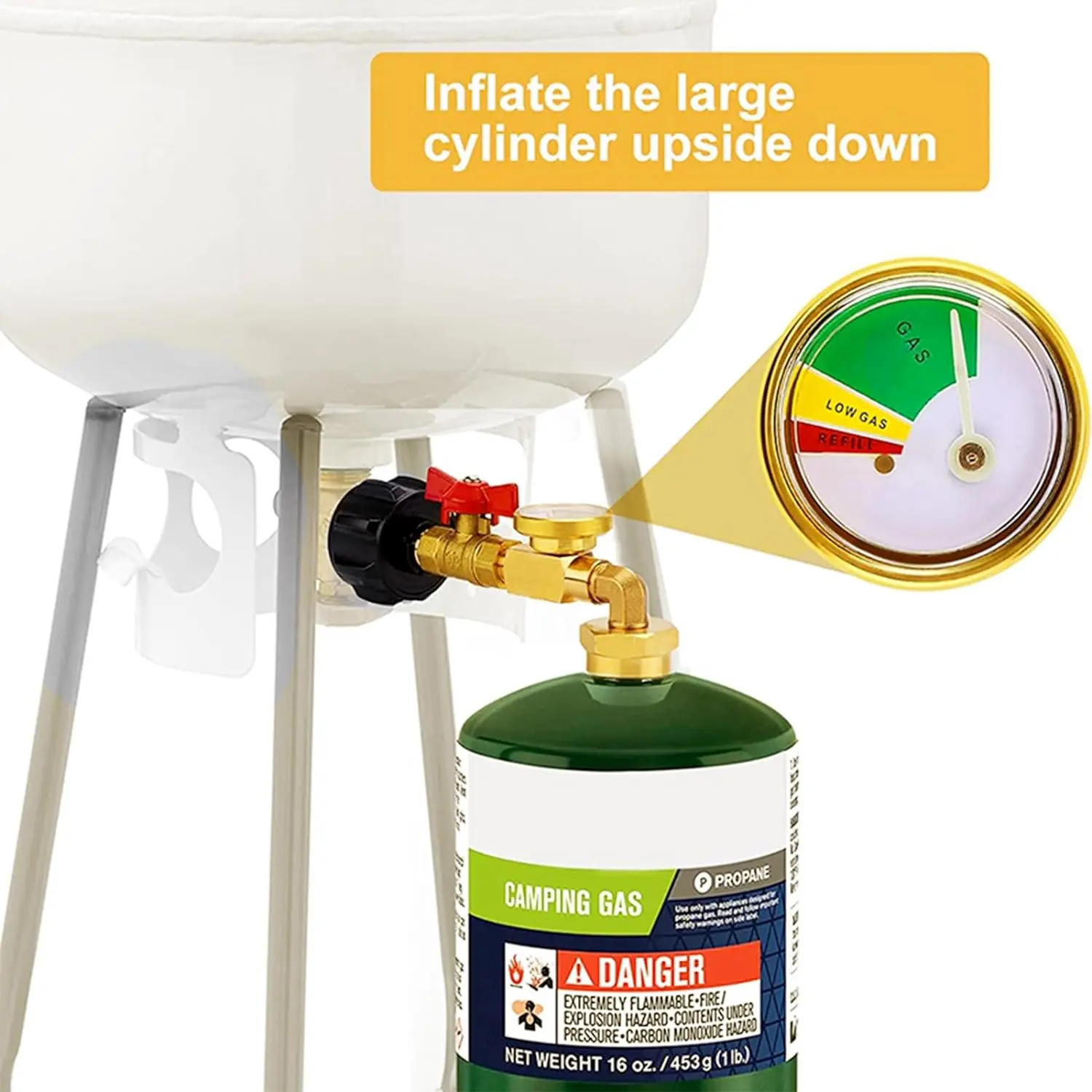 Upgraded Propane Refill Adapter with Valve and Gauge, Fill 1 Pound Bottles from 5-40lb Tank, QCC1 Propane Refill Adapter 90-Degree Elbow, Hardware Accessories