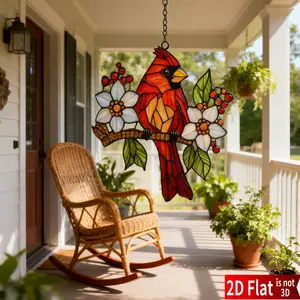 2D Flat 20cm Acrylic Bird Flower Hanging Decorative Ornament with Chain, Porch Art Indoor Outdoor Decor, Home Decoration Pendant
