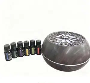 550ml Air Humidifier & Essential Oil Aromatherapy Diffuser with 6 Premium Oils Soundwave Technology Remote Control 7-Color Mood Light 3 Mist Modes Timer Auto Safety for Bedroom Office Wood Grain Design