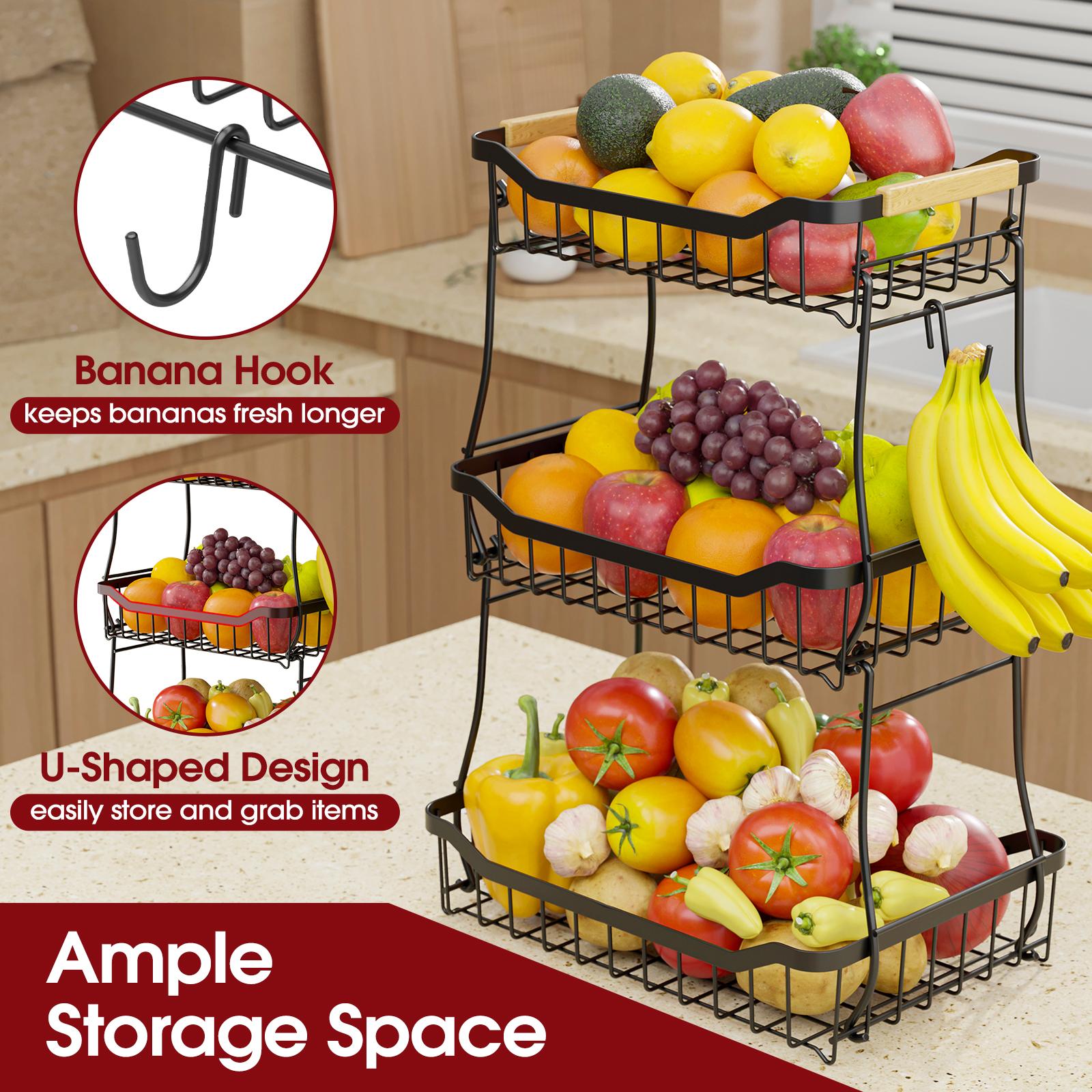 2/3 Tier Square Fruit Basket Stand, Durable Metal Countertop Fruit and Vegetable Basket Organizer with Space Saving Stackable Design, Large Capacity Storage for Fruits, Snacks, Bread and Produce, Stylish Kitchen Counter Organizer for Home 2/3 Tier Square Fruit Basket Stand, Durable Metal Countertop Fruit and Vegetable Basket Organizer with Space Saving Stackable Design, Large Capacity Storage for Fruits, Snacks, Bread and Produce, Stylish Kitchen Counter Organizer for Home