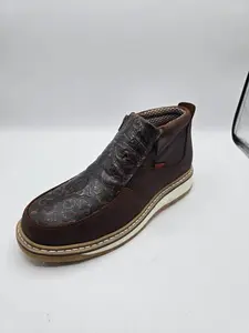 Raptor Boots - Non Slip zipper shoe casual with tooled print dark brown EXTRA comfort