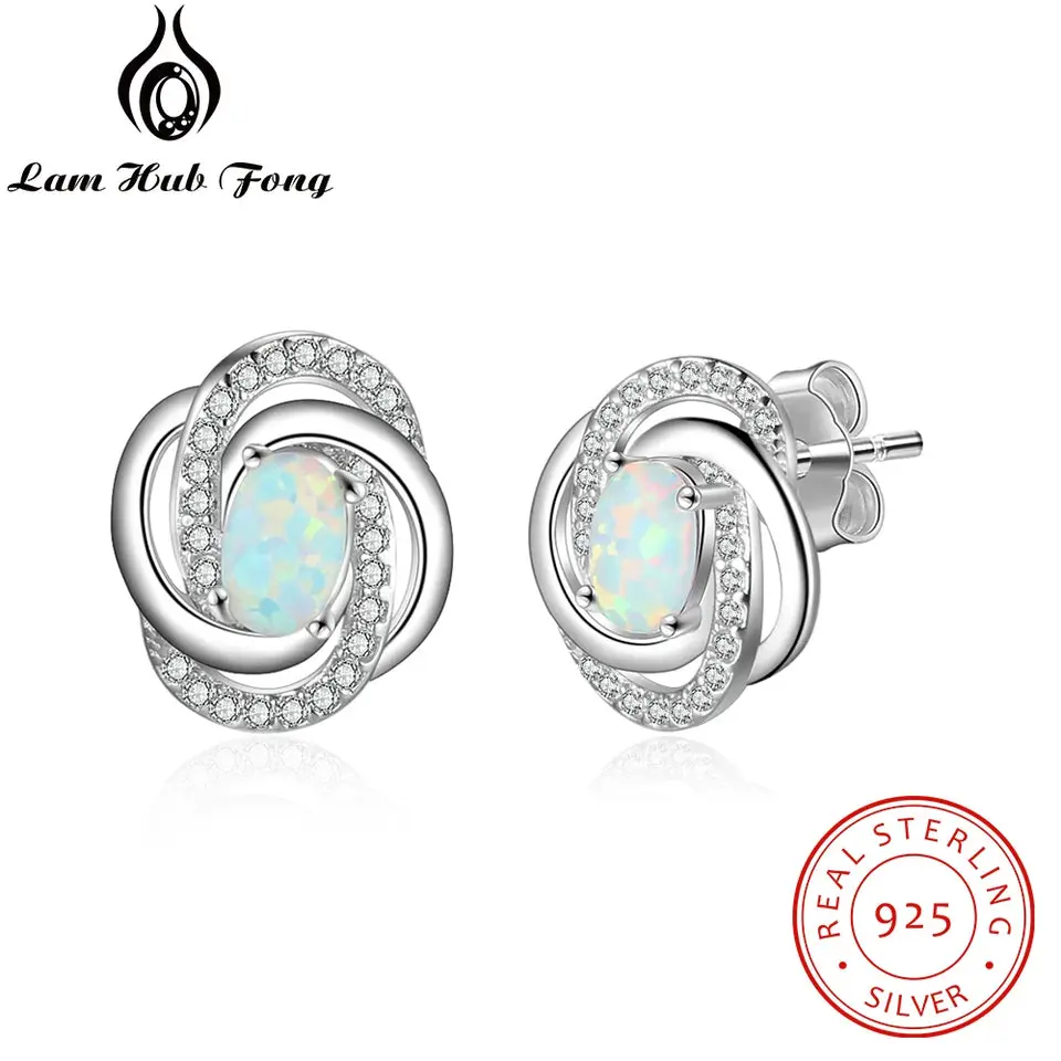Sterling Silver Opal Earrings with Cubic Zirconia Twist Knot