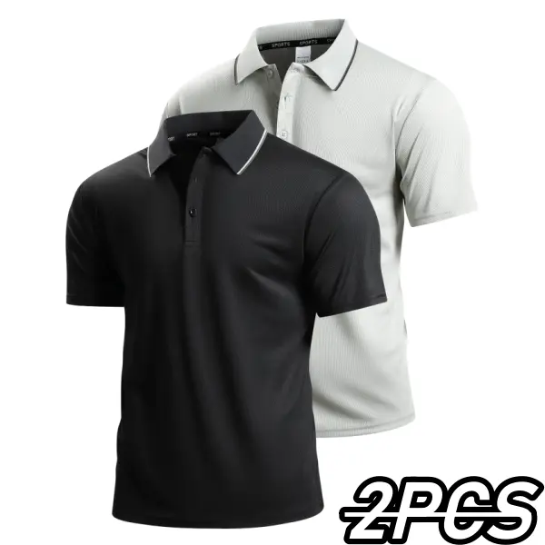 Men’s solid color short sleeve polo shirt two pack, summer business casual style, slim fit, suitable for men who appreciate a minimalist look for everyday commuting or light business occasions. Men's Skin Friendly Soft