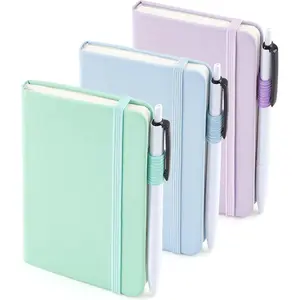 3 Pack Pocket Small Notebook Journals, Mini Cute Hardcover College Ruled Notepad Women Office Supplies, with 3 Black Pens, 3.5”x 5.5”, A6, Pastel Colors, Light Blue, Light Purple, Light Green