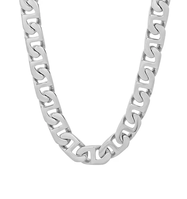 Men's Tungsten Mariner Chain Necklace - Silver or Gold Finish, Classic Interlocking Flat Links, Solid Weighted Sculpted Look, Smooth All-Day Comfort, 20, 22 & 24 Inch Lengths, Durable Everyday Chain Jewelry Necklaces for Men, Chain & Link