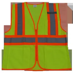 Petra Roc LVM2-CB1-4X-5X Safety Vest Ansi Class Ii Lime Mesh & Orange Contrast Binding 3-4 Pockets Zipper Closure, 4X & 5X