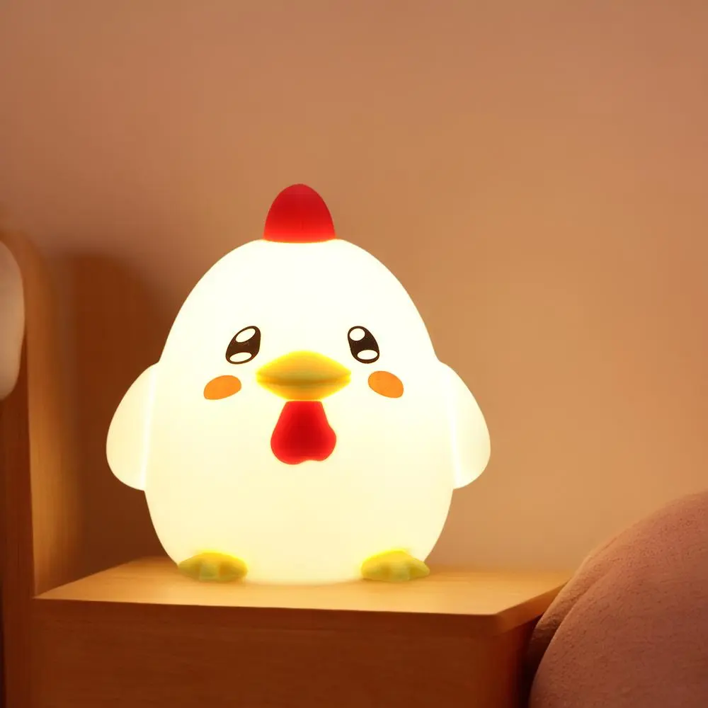 RGB Silicone Squishy Cute Chick Night Light - USB Home Decor Light with Auto Shut Off 30-Min Timer Mode, Aesthetic Soft Animal Lamp for Kids Rooms Infants Bedrooms