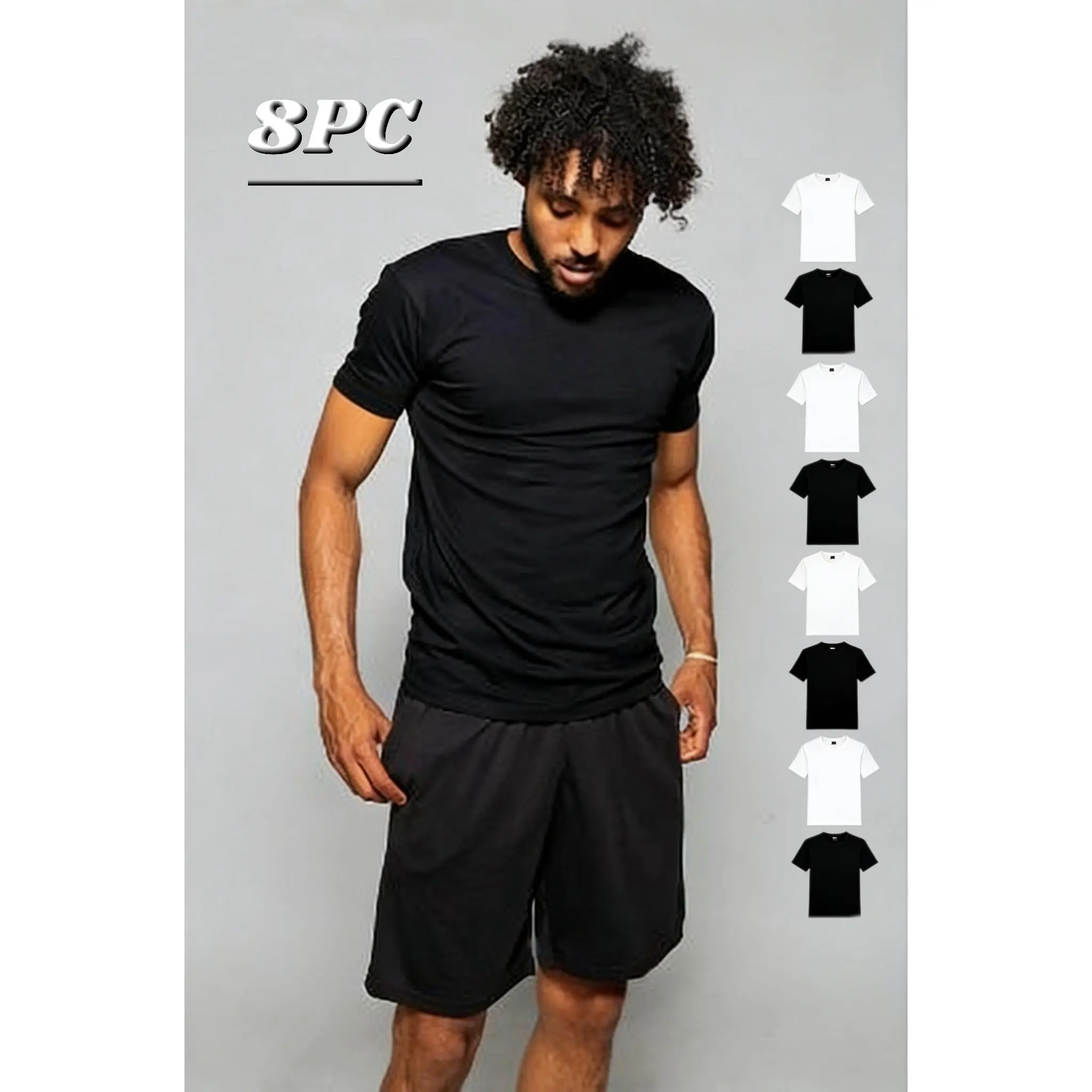 Classic black and white pure cotton T-shirt, unisex, solid color, round neck short sleeves, regular fit, everyday wear
