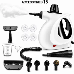 1050W Pressurized Handheld Multi-Purpose Natural Steam Cleaner, with continuous high-temperature steam output, equipped with 15 replacement accessories and a safety lock steam cleaning device, suitable for home, kitchen, and car cleaning machine sets
