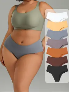 HOTCOM Women's Plus Size Ice Silk Underwear Set, 7-Pack High Waist Triangle Panties, Wave Edge Design, Soft Skin-Fit, Slim Fit, Multiple Colors, Xl-4Xl, Womenswear
