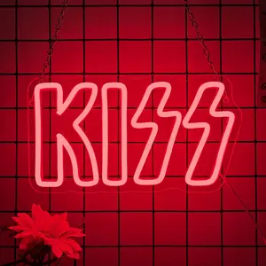 Kiss"Sign LED Neon Sign, Led Lit USB Light-Up Wall Hanging Home Anniversary Art Neon Sign, Gift for Partner, Suitable for Bedroom, Wedding, Bars, Wedding Parties, Valentine's Day, Wedding Anniversary, Wall Mounted Lights, Decorative Lights, Decor Lighting