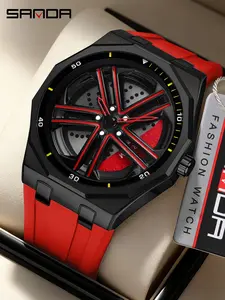 Men's Fashion High End Stylish Watch, Waterproof, Rotating Wheel Design, Sandblasted Alloy Multifaceted Student Watch, Trendy Casual Style