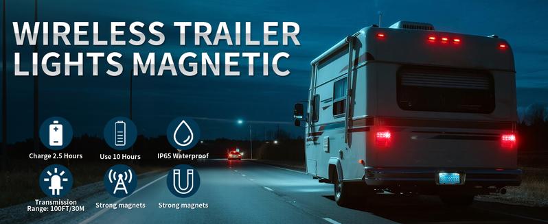 Magnetic Wireless Trailer Lights, Rechargeable LED Trailer Light for Towing Truck, Waterproof Tail Tow Lights Kit for RV Camper Boat Caravan, Portable Turn Signal Brake Running Stop Magnetic Wireless Trailer Lights, Rechargeable LED Trailer Light for Towing Truck, Waterproof Tail Tow Lights Kit for RV Camper Boat Caravan, Portable Turn Signal Brake Running Stop