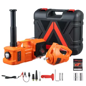 12V 3-in-1 Electric Hydraulic Car Jack Kit with Impact Wrench, Tire Inflator & LED Light, 5 Ton Portable Car Lift Tool for Roadside Emergency & Tire Change