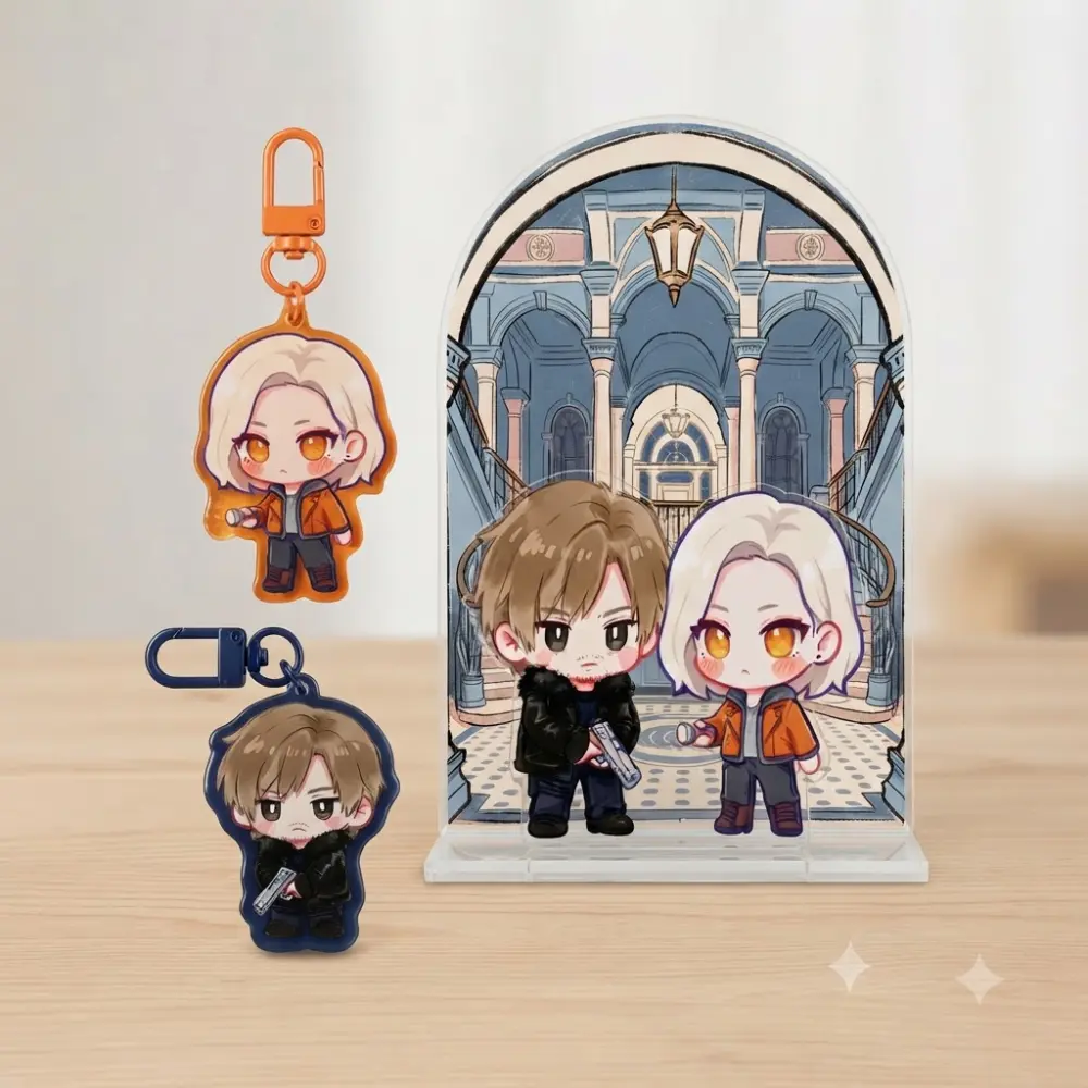 Fantasy Acrylic Standee & Keychain Set Rookie Agent And Blonde Partner Fan Art Desk Decor Room Decor Collectible Gift