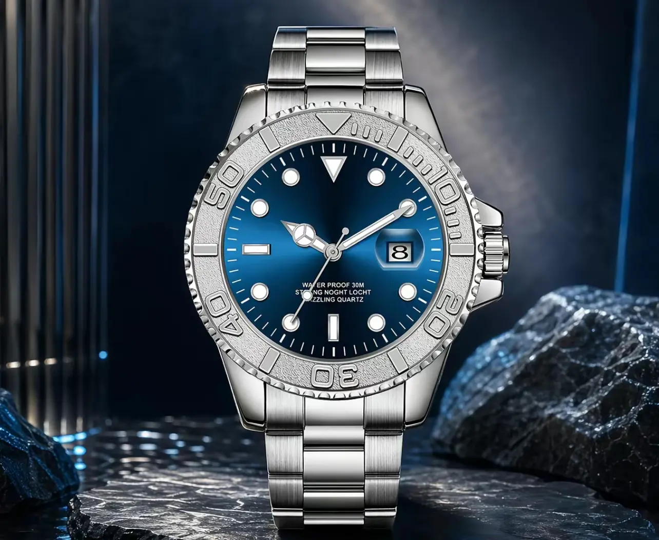 41mm Blue Dial Luminous Diver Steel Watch