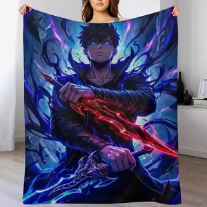 Solo Leveling Sung Jin-Woo Flannel Throw Blanket, Anime Manhwa Style Cozy Fleece Blanket with Cool Print, Warm Soft Blanket for Couch Bedroom