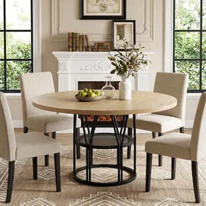 47 in Circle Contemporary Dining Table with Storage Shelf - Sturdy Metal Frame, Modern Center Table Seats 4-6, Space-Saving Apartment Decor Furniture for Small Indoor Spaces