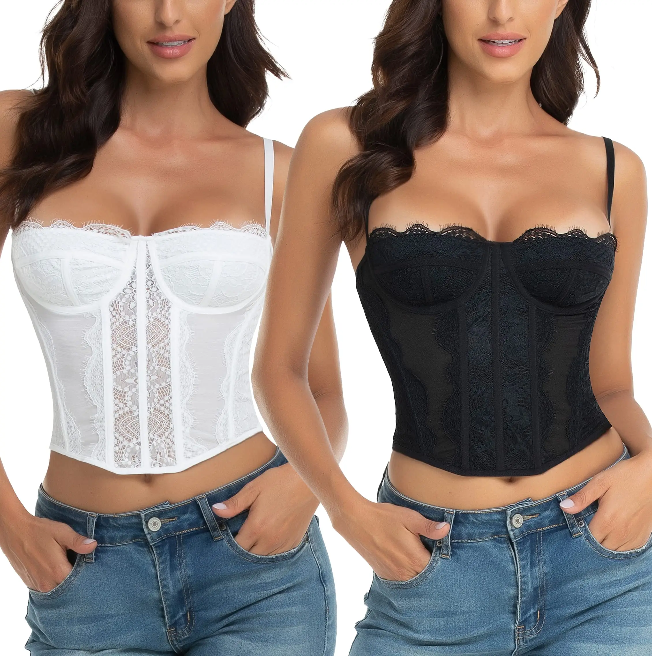 Women's Lace Mesh Compression Corset Top - Boned, Spaghetti Strap, Backless, Slimming Summer Underwear Shapewear Bodysuit for Women, Enhanced Silhouette, Stylish Look, Corset Tops, Lace Mesh Design, Lady, Basic