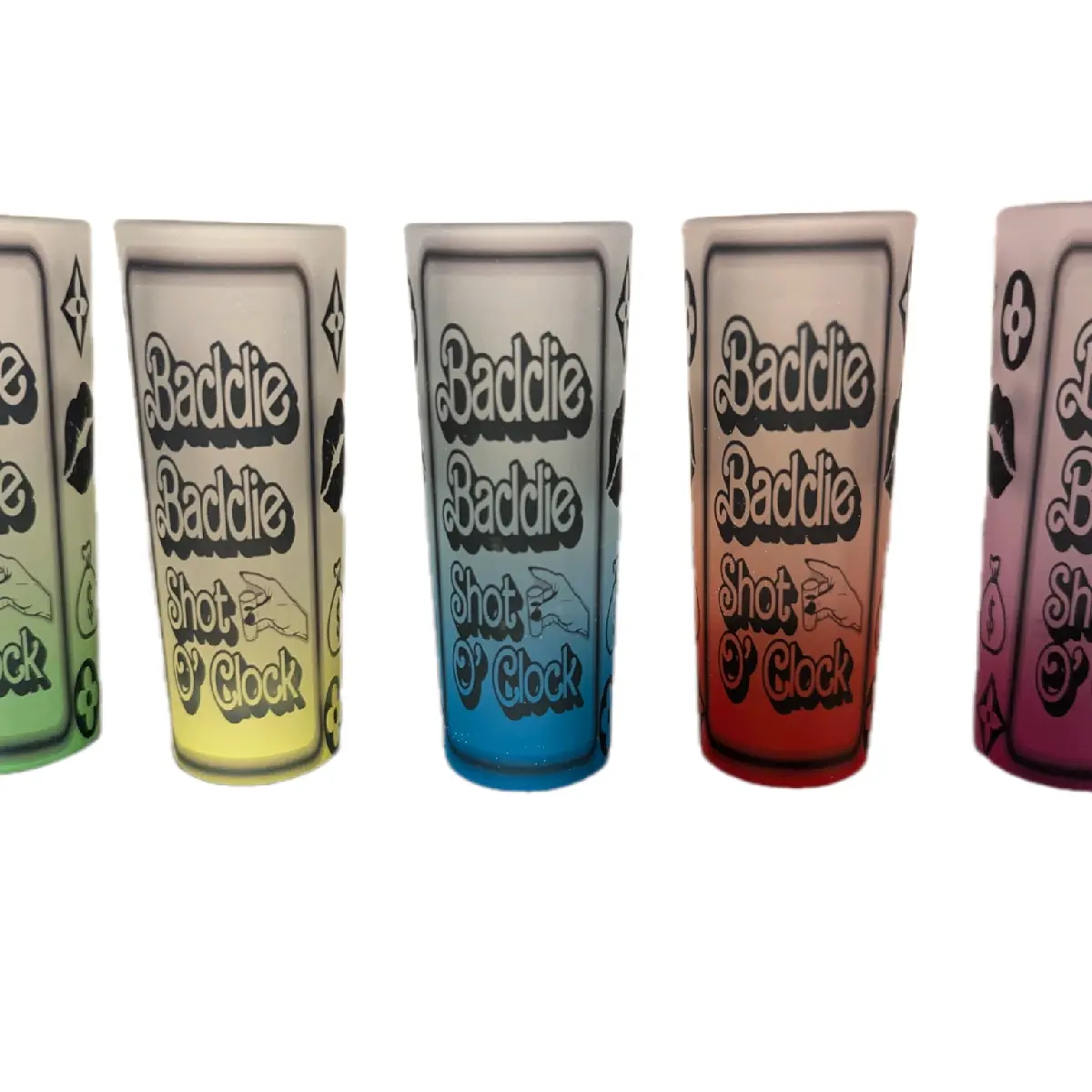 Baddie Shot O'Clock Shot Glasses - Colorful Drinkware with Unique Designs