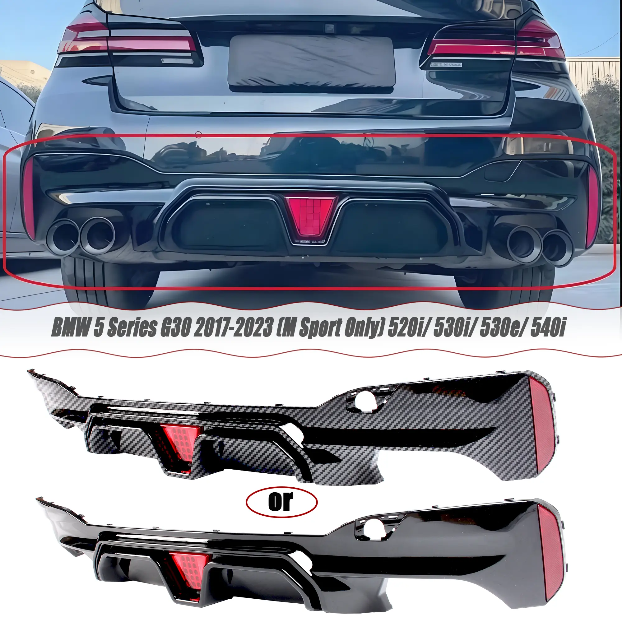 MUTUSAISI Rear Diffuser with LED Brake Light for BMW 5 Series G30 2017-2023 (M Sport Only) 520i/ 530i/ 530e/ 540i Rear Bumper Lower Lip Splitter Exterior Accessories