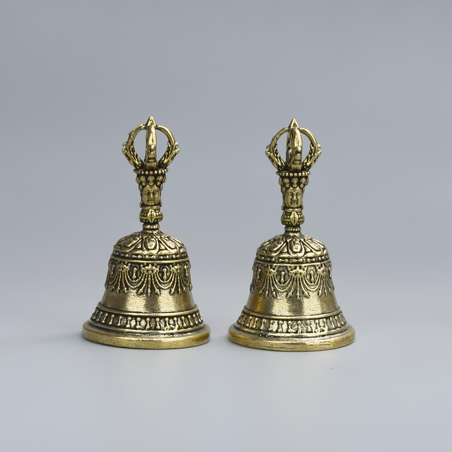 Carved Bronze Metal Percussion Instrument Bell - Hand-Held Shaker with Clapping Handle, Artisanal Craftsmanship, Soothing Healing Sounds, Ideal for Church and Festive Occasions,summervibes