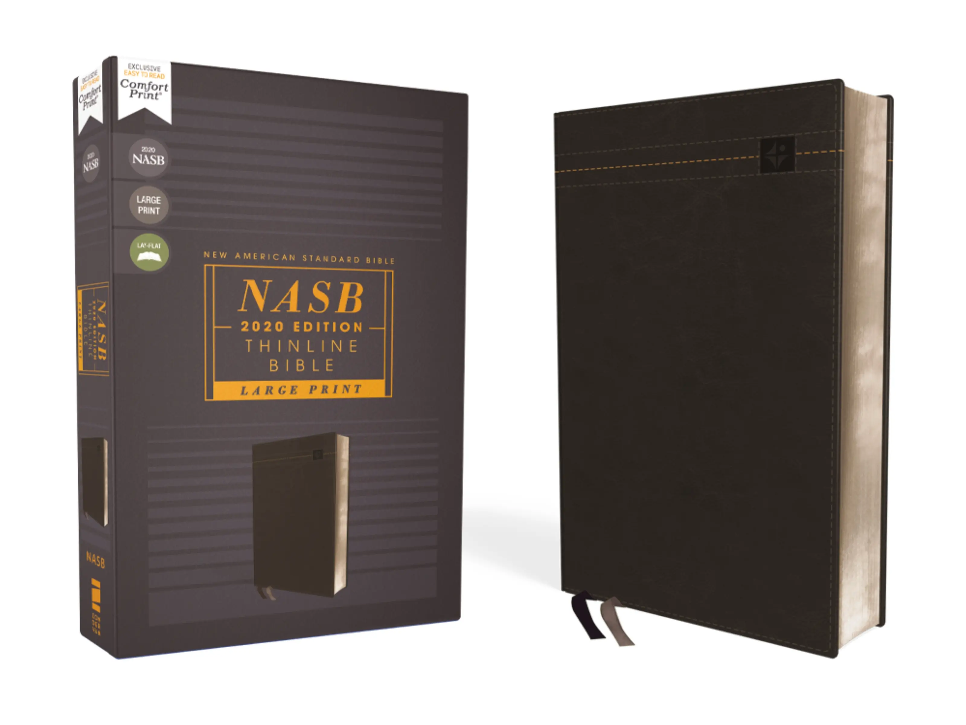 NASB, Thinline Bible, Large Print, Leathersoft, Black, Red Letter, 2020 Text, Comfort Print by Zondervan [Leatherbound Book]