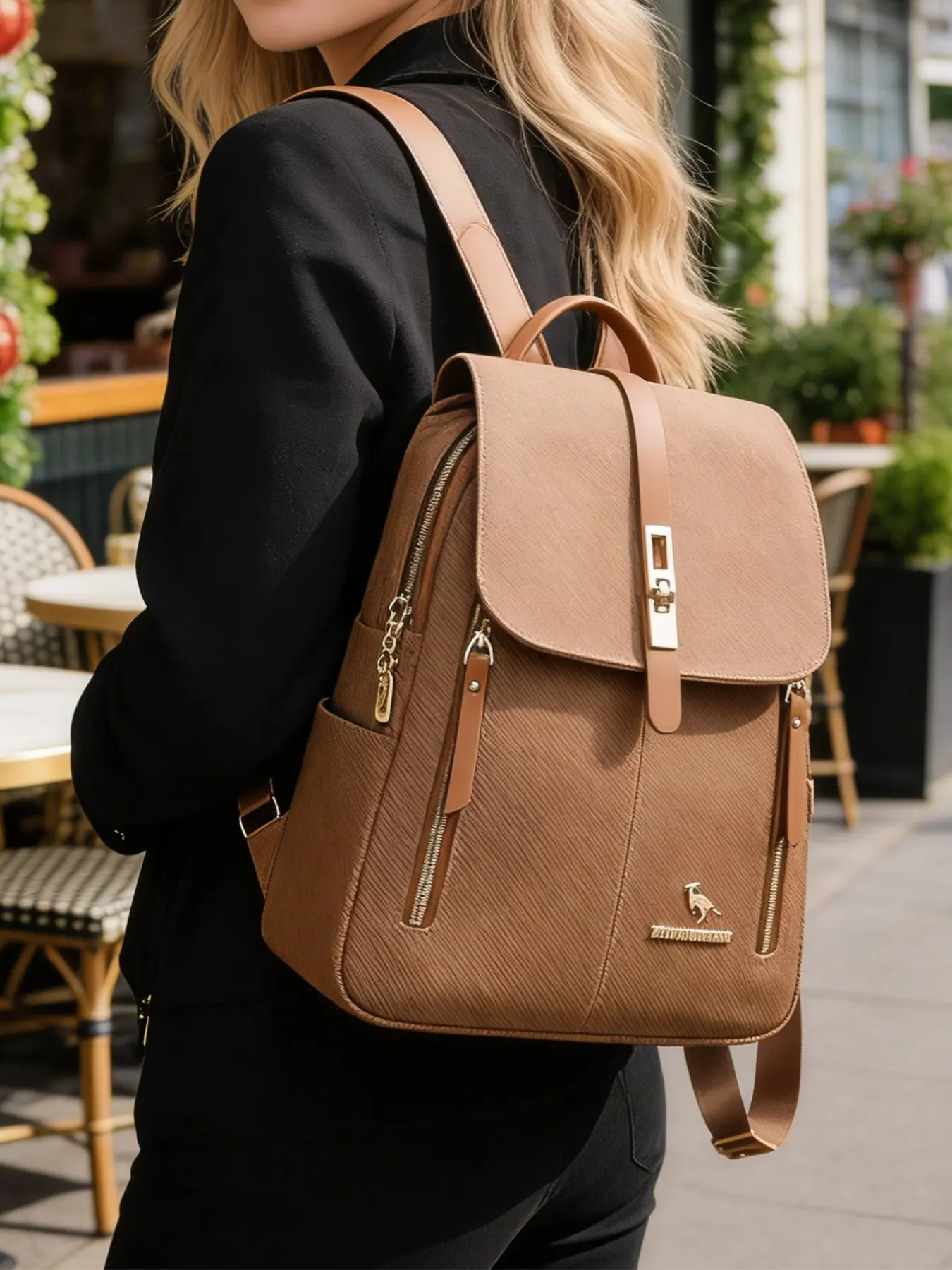 1pc  Women's backpack solid color backpack flip cover fashionable and versatile retro elegant trend suitable for daily commuting, shopping, dating, women's backpack Casual Backpack Everyday Backpack