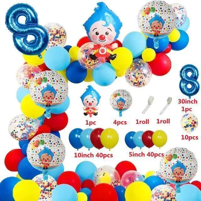 98Pcs Cartoon Clown Balloon Arch Garland Kit Foil Number & Latex Balloons Kids Birthday Baby Shower Party Decor Toys