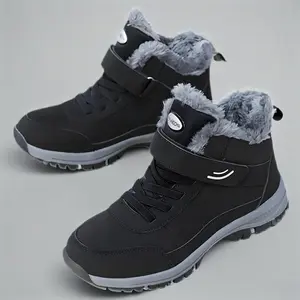 [Cozy Winter Snow Boots] Waterproof Winter Snow Boots for Women - Cozy Fleece-Lined, Slip-Resistant Hiking Shoes with Hook & Loop Closure, Red, Warm Fur Trim, Round Toe, Synthetic Leather Upper, Rubber Sole, Plus Size AvailableStylish and attractive shoes