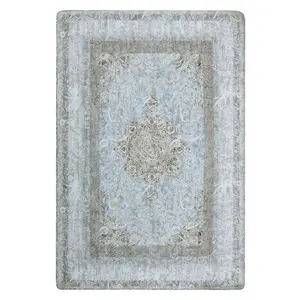Huloo Sleep Vintage Printed Elasti Foam Play Mat, 1.3" Thick Ultra Soft Velvet Rug for Living Room & Playroom, Water-Repellent Stain-Resistant Non-Slip Medallion Nursery Mat