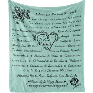 Ambesonne Mama Gift Blanket Personalized Birthday Mother's Day Christmas from Children Flannel Fleece Bed Throw Cover Mint Green Soft Cozy Warm Love Message