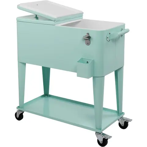 VINGLI 80qt Large Rolling Heat-Insulating Ice Chest Cooler Cart with Locking Transport Wheels, Functional Shelf, Stainless Steel Bottle Opener, Water Draining, 80qt Party Load, Cool Up to 48h for Ice-Bright Drinks, Camping Gear and Equipment