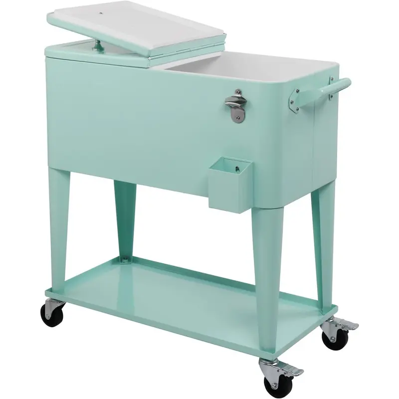 VINGLI 80qt Large Rolling Heat-Insulating Ice Chest Cooler Cart with Locking Transport Wheels, Functional Shelf, Stainless Steel Bottle Opener, Water Draining, 80qt Party Load, Cool Up to 48h for Ice-Bright Drinks, Camping Gear and Equipment