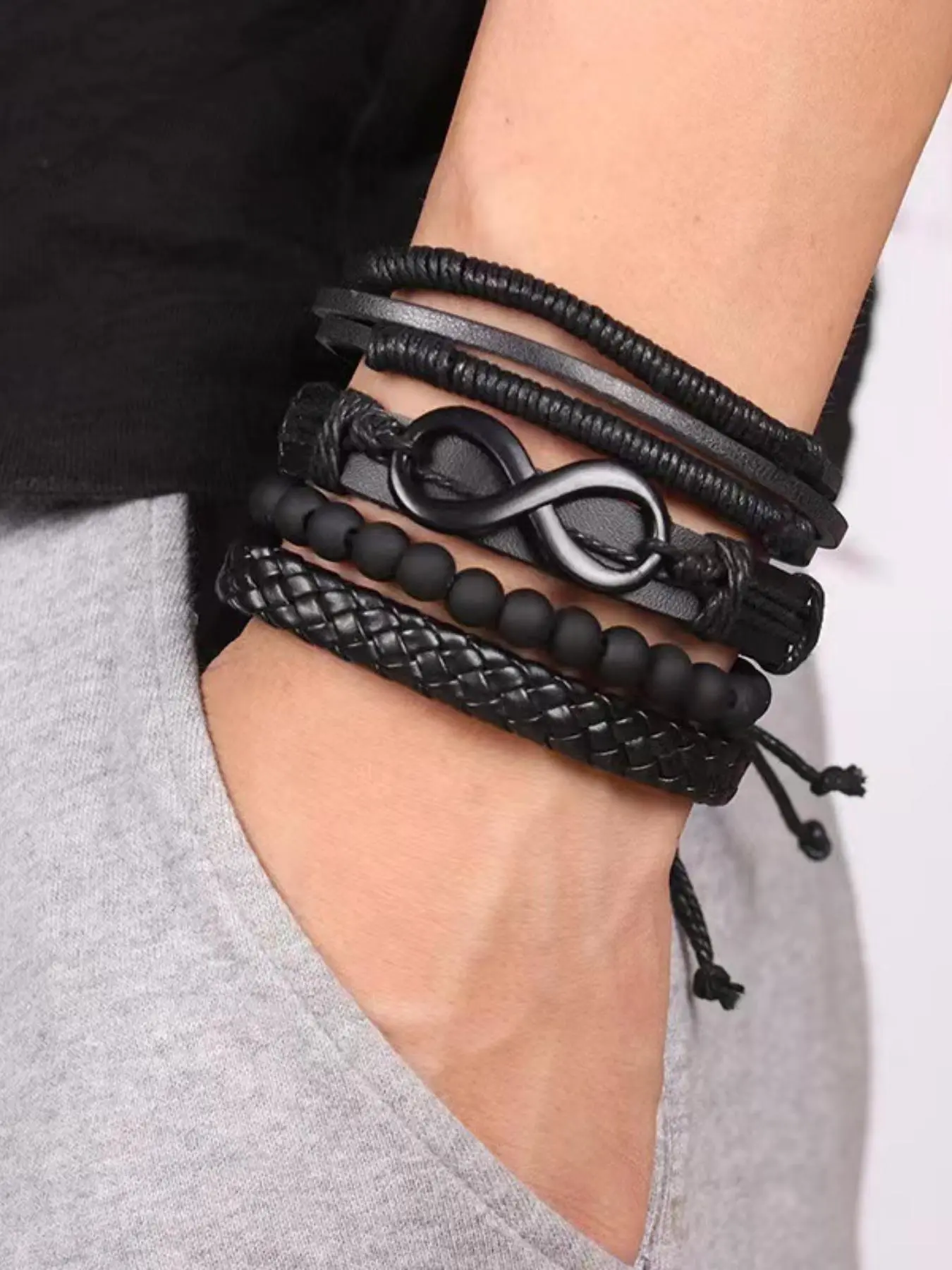 Vintage Leather Set, Fashionable Jewelry for Women & Men, Trendy All-match & Exquisite Jewelry for Birthday Gift, Stackable Bangle Bracelets, Bangles Matching Bracelets Stack Set, Bracelet Sets