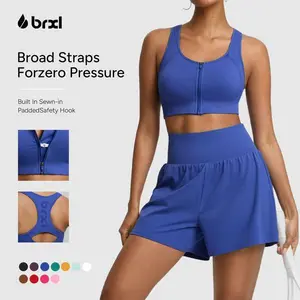 BRXL Women's Seamless Front Zip Sports Bra, Activewear Workout Clothes with Sewn-in Pads, Racerback Wide Straps for Medium-Impact Running, Yoga#Summervibes-1,summerwins