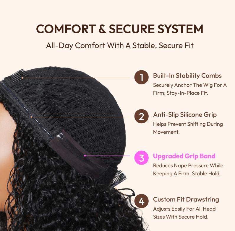 UNice MeltLine Half Wig Burmese Curly with Finger Coily Ends Glueless Seamless Human Hair Wigs 2 Top Design Options Pre Braided Thin Weft Summer Wig No Slip Beginner Friendly
