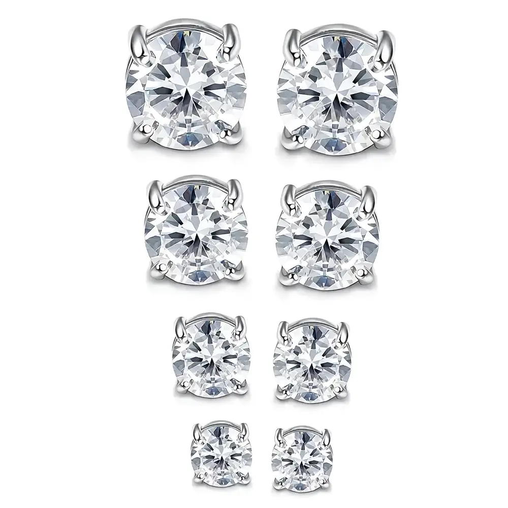 Magnetic Stud Earrings for Men - Hypoallergenic Stainless Steel, Round Cubic Zirconia, Non-Slip Backs, Fake Ear Clips, Piercing-Free Casual Modest Fashion Islamic Hijab Accessory, Men's Accessories