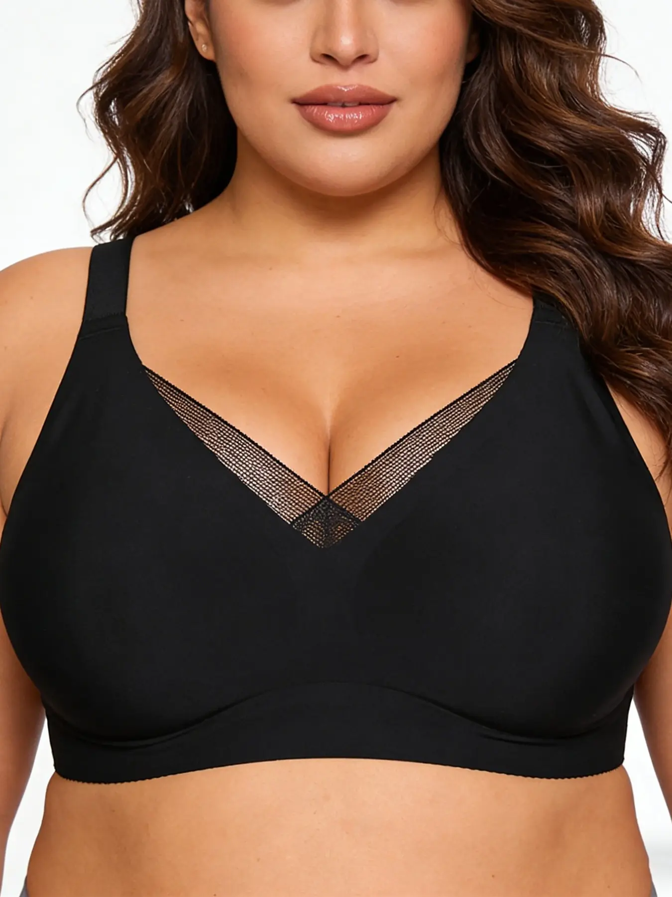Women's Plus Size Wireless Push-Up Full Coverage Bra, Comfortable Fashion Support Lingerie, Wireless bras, Underwear, Medium Support, Casual Style, All Seasons, Regular Length, Breathable Mesh Bra