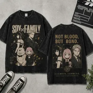 Spy Family Washed Anime T Shirt, Vintage Acid Wash Manga Tee, Japanese Streetwear Graphic Shirt