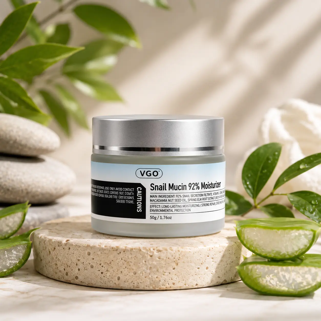 VGO Daily Snail Mucin Moisturizer - Lightweight Cooling Gel Cream to Hydrate Normal, Dry & Combination Skin, 50g, Moisture, 24 Months, Gel Moisturizers & Mists, Flavorless Moisturizers & Mists