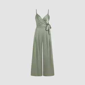 Cider [3 colors, size 0-26] Satin Knotted Pleated Wide Leg Jumpsuit