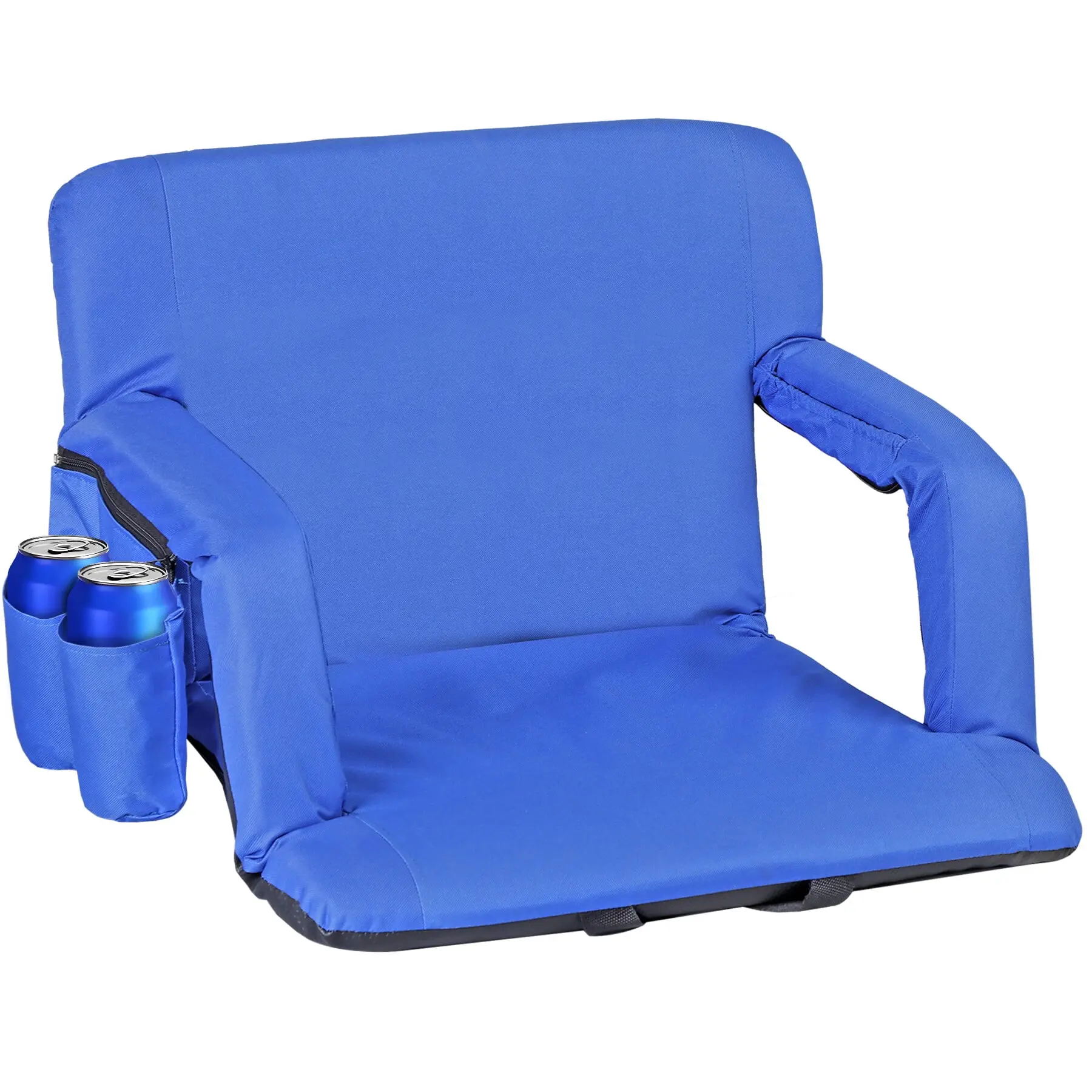 Blue Lightweight Stadium Seat, Folding Bleacher Chair with Back Support, 6 Reclining Positions, Armrests, Pockets, and Convenient Backpack Straps for Outdoor Patio & Camping, Durable, Portable, Beach Chairs, Compact Portable Chairs