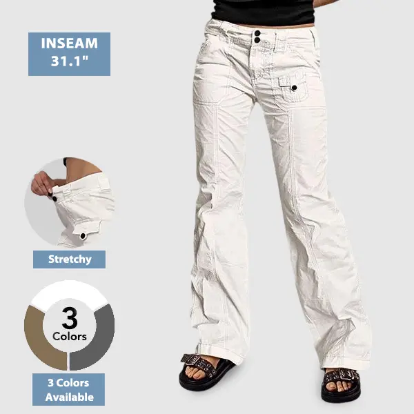 Flamingals Solid Seam Front Patch Pocket Mid Rise Straight Leg Pants Women Flamingals Solid Seam Front Patch Pocket Mid Rise Straight Leg Pants Women