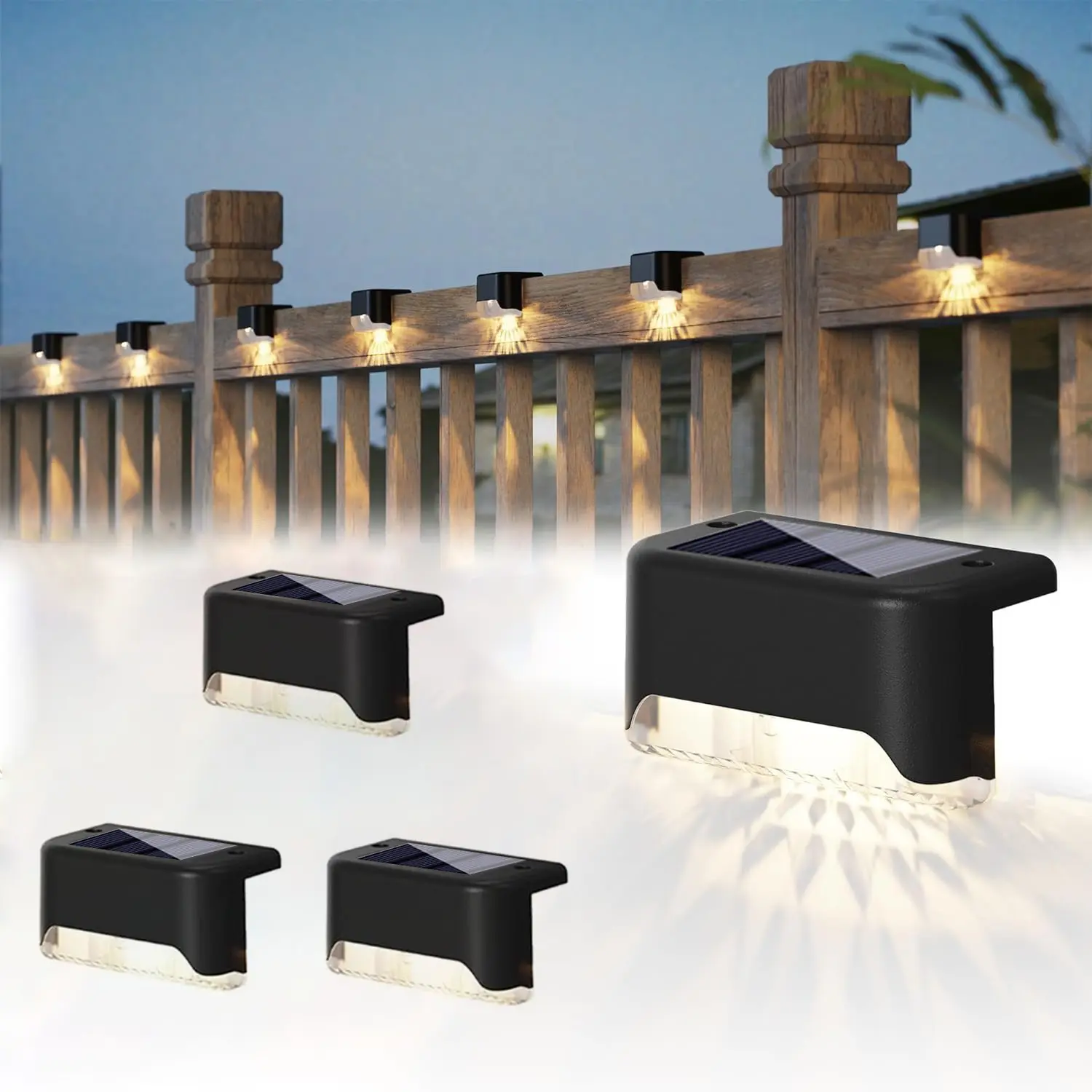 4/12-Pack Solar Deck Lights, Solar Outside Lights, Outdoor Landscape Lights, Auto-On/Off Warm White LED for Stairs, Pathways & Fences, Waterproof IP65 Design, NO Wires & NO Bills Installation, for Yard, Patio & Garden Lighting