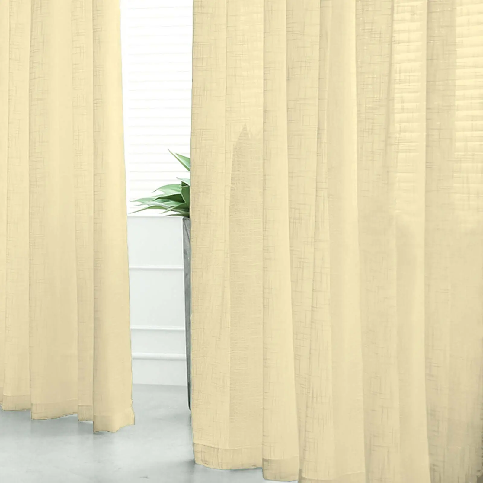 2-Pack Handmade Look Home Decorative Curtain Panels, 52"x96" Ivory Faux Linen Indoor Window Curtain Blinds with Chrome Grommets, Room Darkening for Bedroom, Study Room