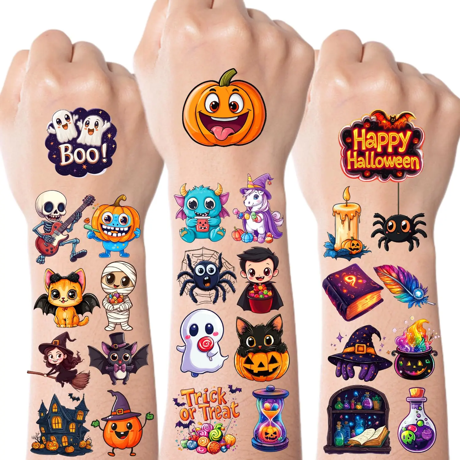Halloween Temporary Tattoos for Kids, Halloween Party Favors, Treat or Trick Supplies, Crafts for Goodie Bag Stuffers, Birthday Party Decorations Accessories, Games, Toys, Gifts