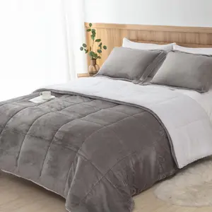 Ultra Soft Sherpa Comforter Set Full Queen, Fall Winter All Season Down Alternative Bedding Sets Grey 3 Piece (1 Comforter and 2 Pillow Shams)